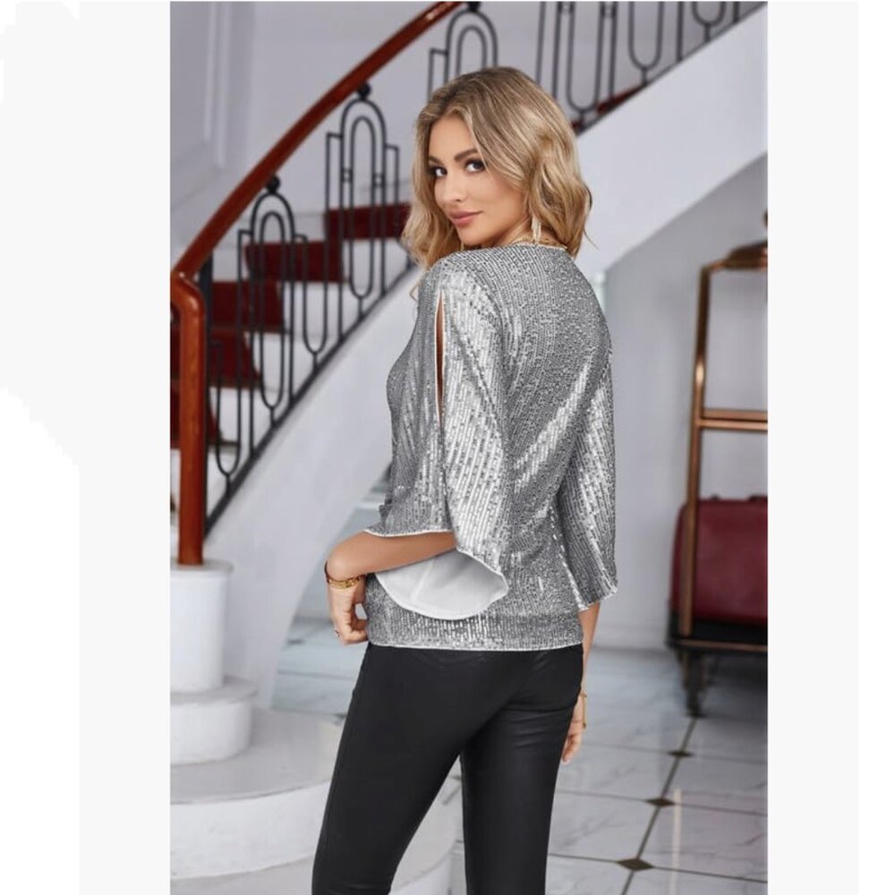 GRACE KARIN Sequin Top Silver Sparkly Sz XL NWT